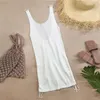 Dames Badmode Witte Gehaakte Tuniek Sexy See Through Hollow Out Mesh Jurk Vrouwen Sexy BeachWear Solid Bikini Beach Cover Up 230323