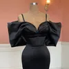 Élégant noir sirène robes De bal Satin sans bretelles pli étage longueur formelle fête robe De soirée Vestido De Fiesta pour les femmes