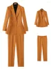 Kvinnors tvåbitar byxor gul orange svart khaki kontor damer pantdräkt formella kvinnor affärsarbete slitage blazer och byxa smal solid 2