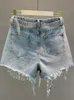 Women s Jeans Summer Elegant Shorts Lady Tassel Beading High Waist Wide Leg Denim Female Casual Solid for Women Clothing 230322