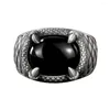 Anelli a grappolo Real S925 Gioielli in argento puro Personalità hip-hop Singolo Dragon Claw Man Ring Retro Prepotente Semplice agata nera