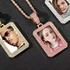 Custom Photo Medallions Rectangle Pendant Necklace Frame With Tennis Chain Gold Ice Out Rock Street Women and Men's Hip hop Jewelry