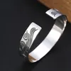 Bangle Men 925 Sterling Silver Pattern Sunflower Opening Bracelet Thai Jewelry Gifts