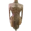 Stage Wear manches longues brillant or strass cristal sexy dos nu gland body pour femmes discothèque bal vêtements costumes