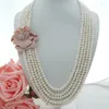 Chains Charming 5 Strand Freshwater Aquaculture White Pearl Necklace Micro Inlay Zircon Buckle Flower Accessories Long 61-68 C