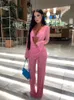 Women s Two Piece Pants hirigin Sexy Mesh 3 Set Halter Bra Ruched Cover Up Loose See Through Club Party Matching Autumn Outfit 230322