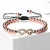 Strand Rose Gold Infinity Silver Color Copper Breads Bracelets Handmades trançados jóias de pulso para homens Men