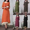 Abiti casual EaseHut Abito vintage taglie forti Donna O-collo Mezza manica Spacco laterale Allentato Maxi lungo caftano Tunica femminile Estate