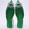 Sandals Women's Shoes Pointed Toe Shallow Nude Green Diamond Shoes Low Heel Back Strappy Shoes Women Sandals 230323