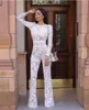 Women's Jumpsuits High Quality Sexy Women Winter Spring Round Neck Lace Rayon Bandage Jumpsuit Long Sleeve Evening Party Runway Fashion