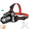 Taktische militärische Stirnlampen-Taschenlampe, wiederaufladbar, USB-Infrarotsensor, zoombare Stirnlampen, hellste rot-blaue Blinklicht-Scheinwerfer, Radfahren, Laufen, Stirnlampe