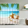 Seaside Sea Beach Ocean Coconut Tree Shower Curtains Bathroom Curtain Waterproof Polyester Frabic Bath Curtain with Hooks