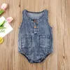 Infant Baby Denim Rompers Boys Sleeveless Onesies Girls Button Pockets Romper Kids Casual Outfits Newborn Jumpsuits