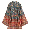 Women's Swimwear Vintage Women Boho Cover Ups Oversize Bohemian Rayon Cotton Kimono Sashes Hippie Blusas Boho Chic Ethnic Tops 230323