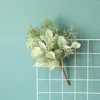 زهور زخرفة فضية ورقة chrysanthemum باقة الاصطناعية البلاستيك زهرة خضراء النباتات العشب غرفة الزفاف