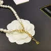 Women Fashion Brand Designer Pearl Chain Gold Plate Double Letter Pendant Necklace Luxury Jewelry Choker Ladies Wedding Gift Necklaces