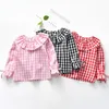 Kids Shirts Spring Baby Girls Full Sleeve Blouse Children Checkered Ruffles Collar Shirt Top Kids Flare Jumper Clothes 230323