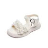 Sandals Girls 2023 Summer Princess White Pearl Platform Baby Beach Shoes Non slip Flat Casual G945 230322