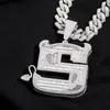 Iced Out Demon Letter S Pendant Necklace Baguette Zircon Men's Hip Hop Jewlery Big Silver Color