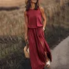 Casual jurken mouwloze lange maxi jurk vrouwen zomer sexy zijsplaraat designer stijl mode zonsondergang vrouwelijk solide los