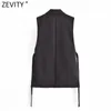 Kamizelki damskie Zevity Fashion Black White Kolor Side Vest Katera Office Office Ladies Casual Komb