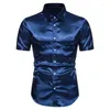 Camisas de vestido masculinas de seda laranja cetim masculino disco de boate