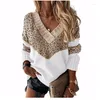 Swetry damskie Vintage Lopard SWEAT DREPARD FOR WOMEN AUTN Winter Fashion V-dół Patchwork Patchwork Jumper Puliever Tops