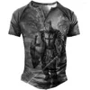 Heren t shirts vintage katoenen shirt voor heren voor mannen 3d geprinte tempelier Knight Henley Gothic V-hals korte mouw oversized punk streetwear