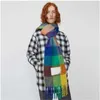 Scarves Scarf Winter Double-sided Rainbow Plaid Shawl Long Seahorse Hair Color Contrast Men's Same Tassel