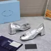 Designer Sandals Brand Cat Heel Sandals Luxurious Women Chunky Heel Shoes New Patent Leather Sandals Triangular Buckle Sandals Fashion Dress Shoes Work Shoes