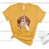 Women's T Shirts Christmas Lips Print Tees Women Summer Short Sleeve T-shirt Cotton Fashion Graphic Female Casual Streetwear Ladies Tee Tops