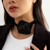 Velvet Rose Flower Choker Halsband för kvinnor Justerbart långt TASSEL -tyg Ribbon CLAVICLE Kedjan halsband Halskrage smycken