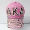 S handgjorda kristallpunkt sorority rosa och gröna bokstäver hat stil glas denim anpassad baseball cap 230322