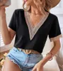 2023 Neue Frauen V-Ausschnitt Spitze Casual Solid Shirt Chiffon plus Größe Bluse Seide Damen Sommer Tops Blusen