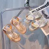 Sandals Summer Girls Flip Flops Children Princess Shoes Bling Slipper Beach Kids Bowtie Slides Baby 230322