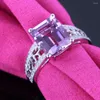 Küme Yüzükleri 3.24CT ORUN AMETHYST NİSASYONU DISAMS Mücevher Ring Sterling Gümüş 925 Düğün İnce Vintage Emerald Cut 10x8mm