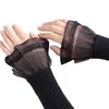 Cinq doigts gants paire coréenne femmes filles faux manches évasées dentelle plissée froncée faux poignets H05D