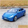 سيارات Diecast Model 1/32 Tesla 3 سبيكة Car Diecasts Electric Energy Boy Toy Metal Toy مع ضوء الصوت للطفل هدايا 220 DHZ76