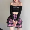 Röcke Gothic Japanisch Harajuku Mädchen Lila Rosa Plaid Faltenrock Punk Süße Spitze Kawaii Lolita Kuchen Mini Cosplay Kostüm 230322