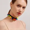 Gargantilla de 4 colores Harajuku, collar de borla de bola de pelo colorido para mujer, collares esponjosos con pompón étnico, Gargantilla de moda