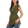 Maternity Tops Tee Tank Pregnancy Sleeveless Pregnant Shirts with Belt Summer Classic Clothing 230322