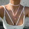 레드/블랙/흰색/핑크 실크 리본 로프 체인 목걸이 여성을위한 쥬얼리 하트 펜던트 조절 가능한 목 체인 2023