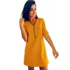 Casual Dresses Sexy Dress Women Zip Up Half Sleeve Loose 2023 Summer V Neck Solid Elegant Pink Blue Vestidos Feminino