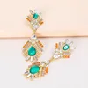 Dangle Earrings Exaggerated Classic Geometric Multi Layers Green Crystal Drop For Women Gold Color Rhinestone Pendant Earring Jewelry