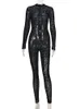 Macacões femininos macacão hirigin animal instinto malha bodystocking leopardo ver através de veludo manga longa macacão feminino sexy meia-noite clubwear 230323