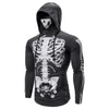 Men's T Shirts Brand Personality Sports Long Sleeve Skeleton Skull Print T-shirt Quick Dry Clothes European And American Sizes XXL