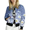 Damesjassen herfst lente vrouwen korte lagen bloemenprint lange mouw zipper slank dunne bommenwerper 2023 casual honkbal jas bovenkleding