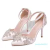 Sandals Bridesmaid Party Dress Shoes Rhinestone Women White Wedding Thin Heels Summer Ankle Strap High 9cm Red Shoe