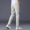 メンズパンツ2023サマーカジュアルメン98コットンソリッドカラービジネスファッションスリムフィットストレッチグレーの薄いズボン男性ブランド服230323