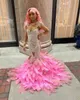 2023 Arapça Aso Ebi Pembe Deniz Kızı Prom Elbiseler Boncuklu Kristaller Seksi Akşam Parti İkinci Resepsiyon Doğum Günü Nişan Elbise ZJ3222